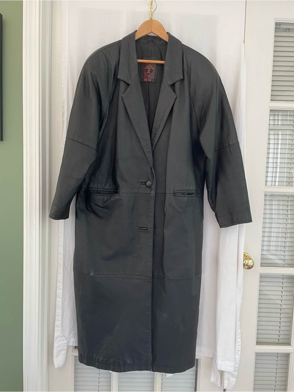Women's Black Leather Trench Coat by G III, Vintage